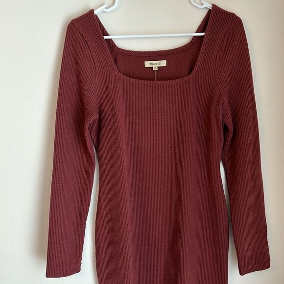 Madewell Women’s Ribbed long sleeve square neck Bodycon Mini Dress size M NWT! - Picture 3 of 8